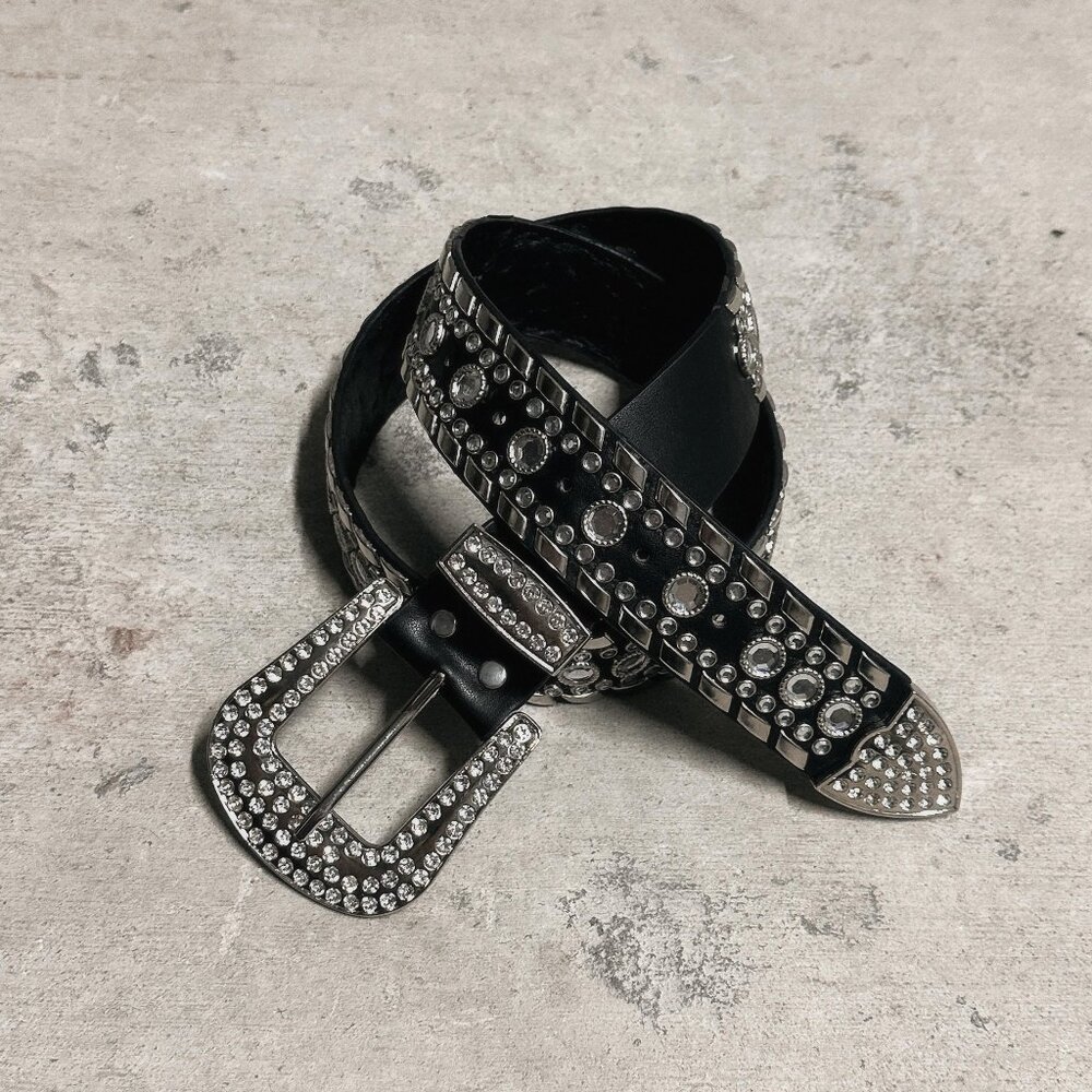 Black Rhinestone Punk Belt – Y2K Sparkle Western